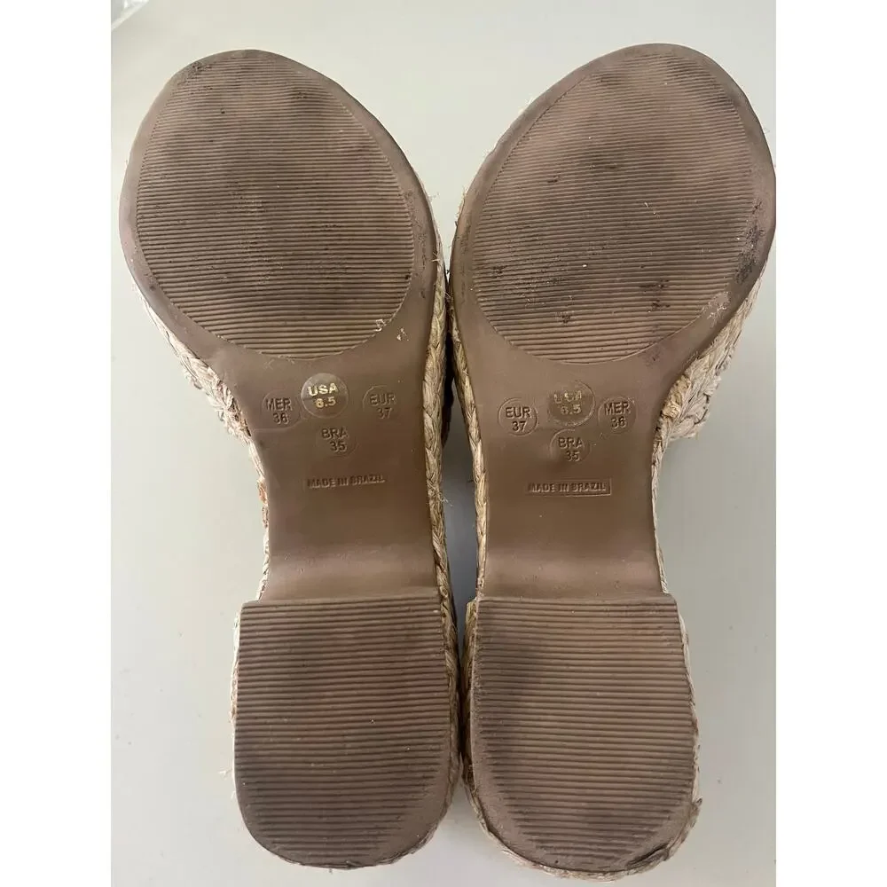 RAYE Gable Raffia Platform Wedge Slide Sandals Natural Size 6.5